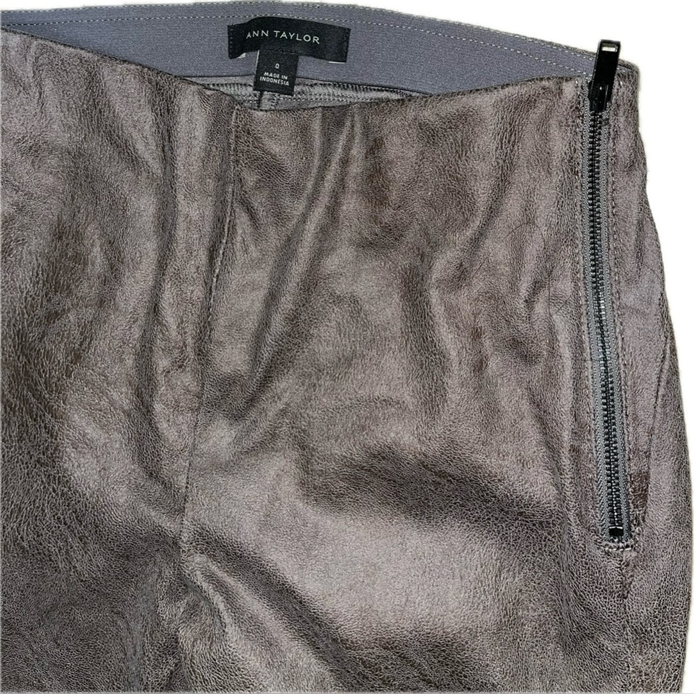 Ann Taylor Zip Detail Dark Gray Suede Pants Elastic Waist